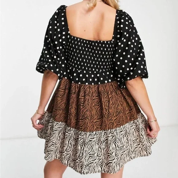 ASOS DESIGN crochet tiered babydoll mini dress in mixed animal - Picture 4 of 15